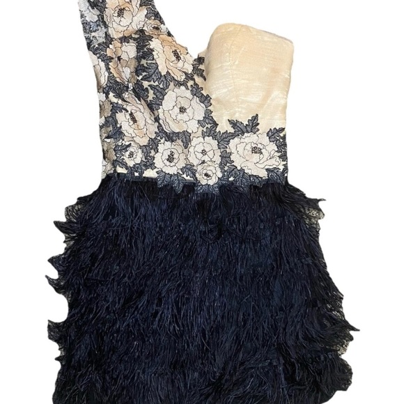 Terani Couture Dresses & Skirts - Terani Couture Black Nude Floral Lace One Shoulder Feather Mini Cocktail Dress 4